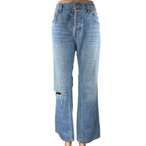 H&M Women's Blue High Rise Distressed Straight Bootcut Flare Denim Jeans Size 10